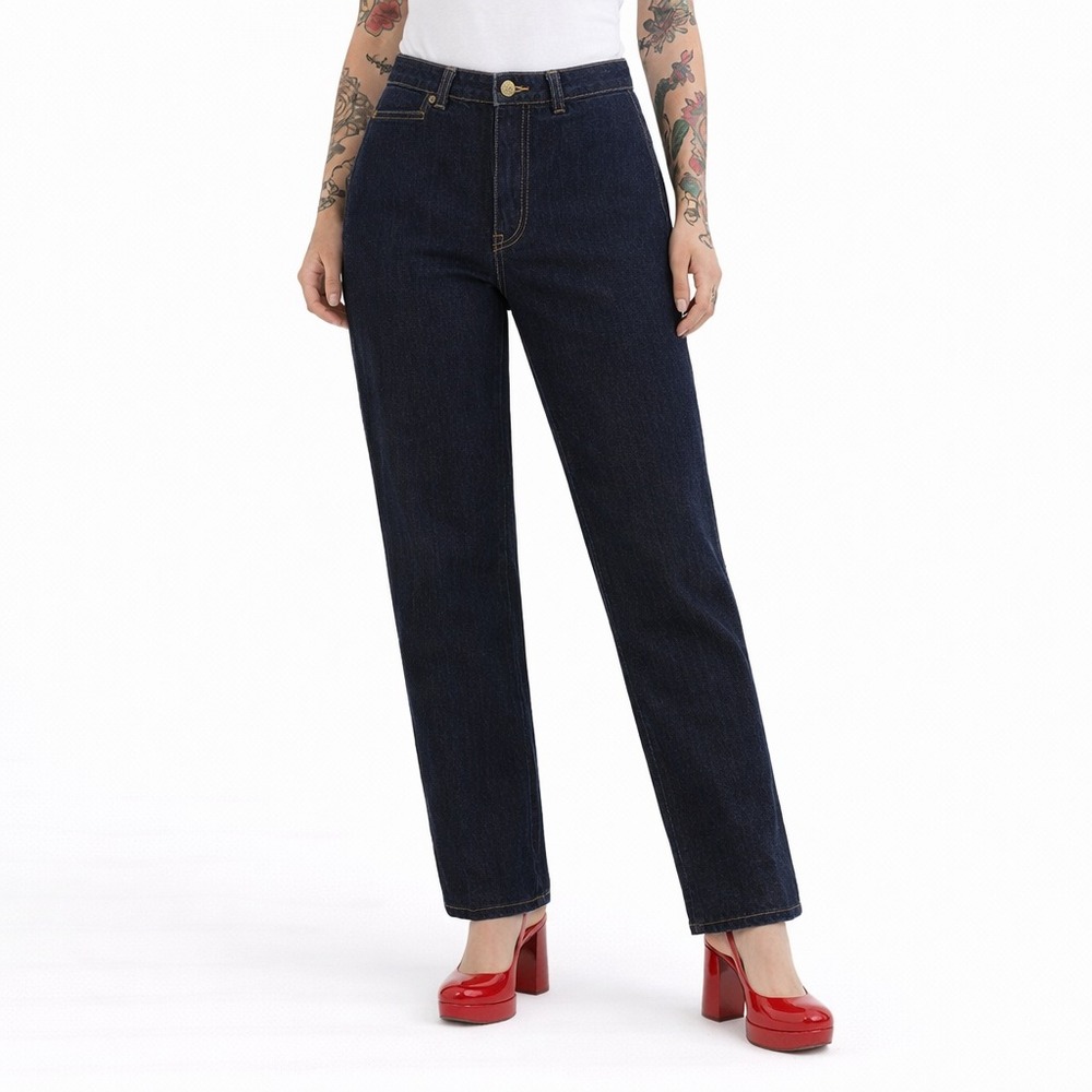 90s Vtg Anne Klein Lion Head Jeans Womens XS Blue High Waist Straight Leg Denim